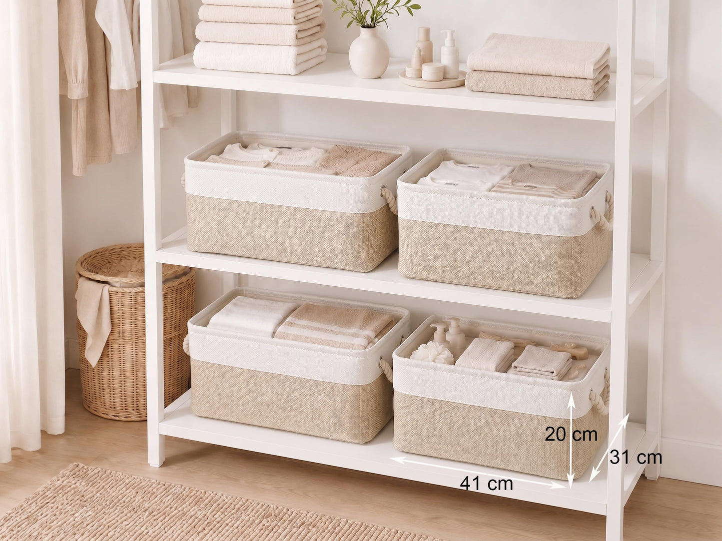Mangata Large Storage Box set of 3, Fabric Storage Baskets with Handles for Cupboards, Wardrobe, Shelves, Bathroom, Clothes, Toys, Towel