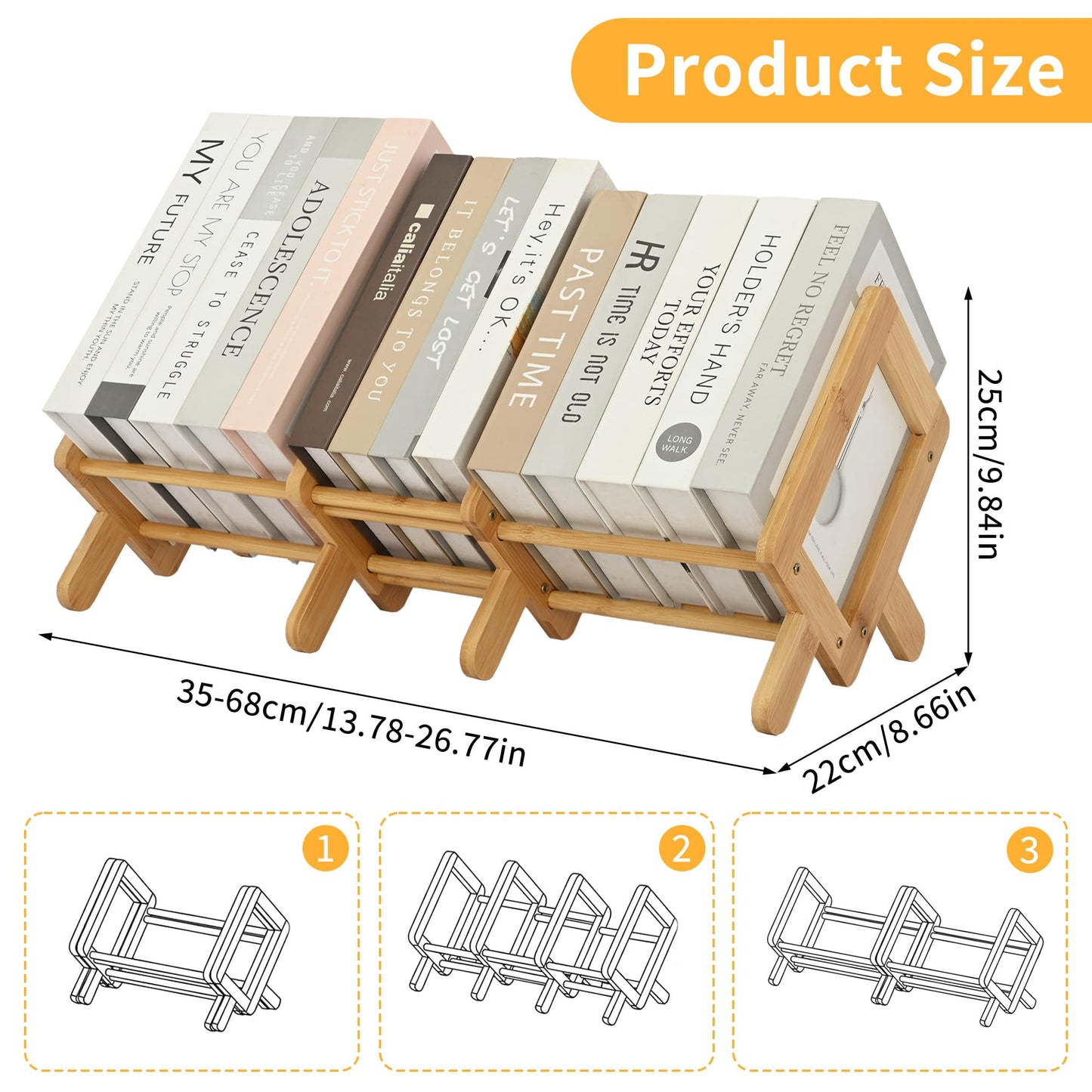 ohbien Expandable Tilting Bookcase, Bamboo Desktop Bookshelf Adjustable