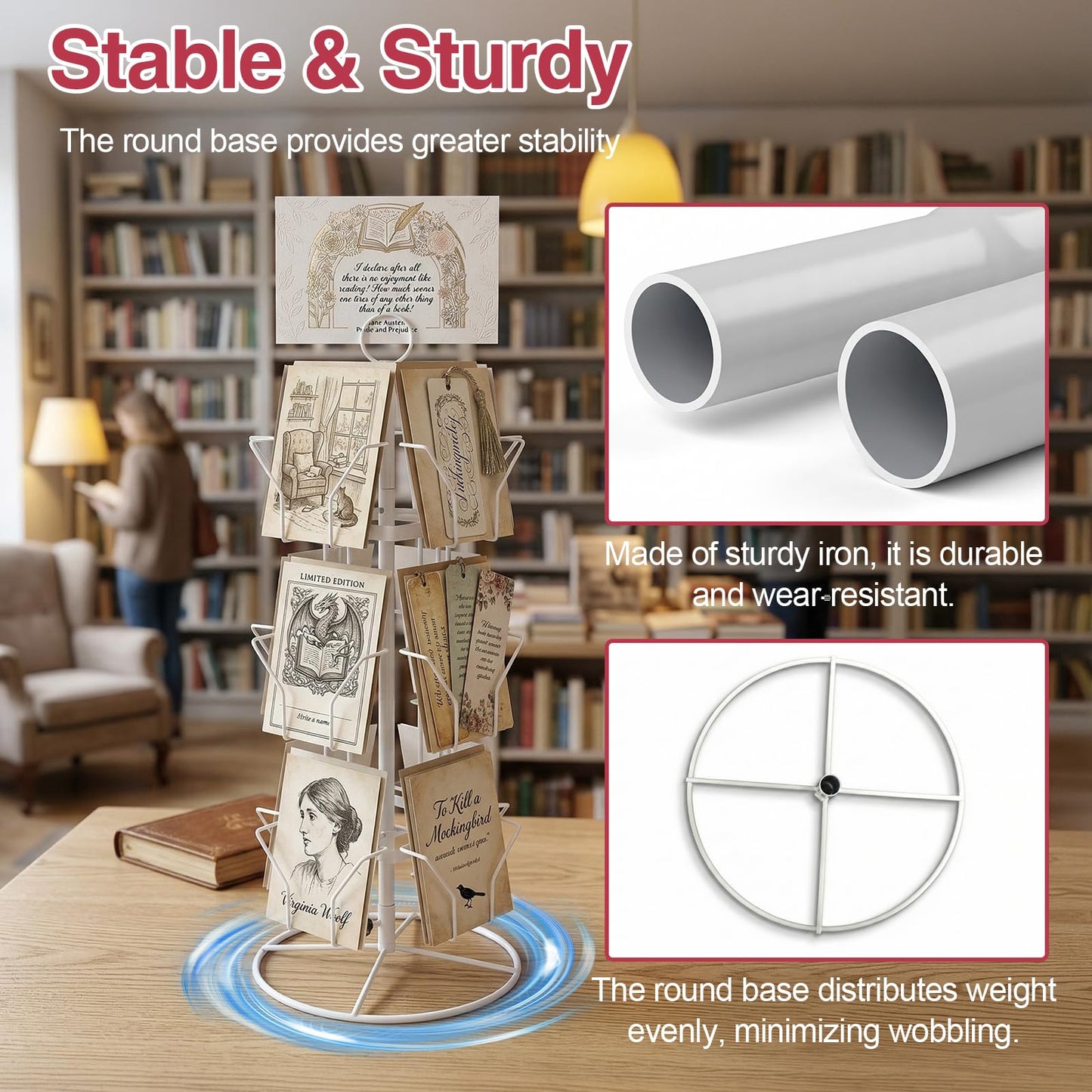 Hocomay 3 Tier Greeting Card Display Stand, 12 Pocket Rotating Greeting Card Organizer