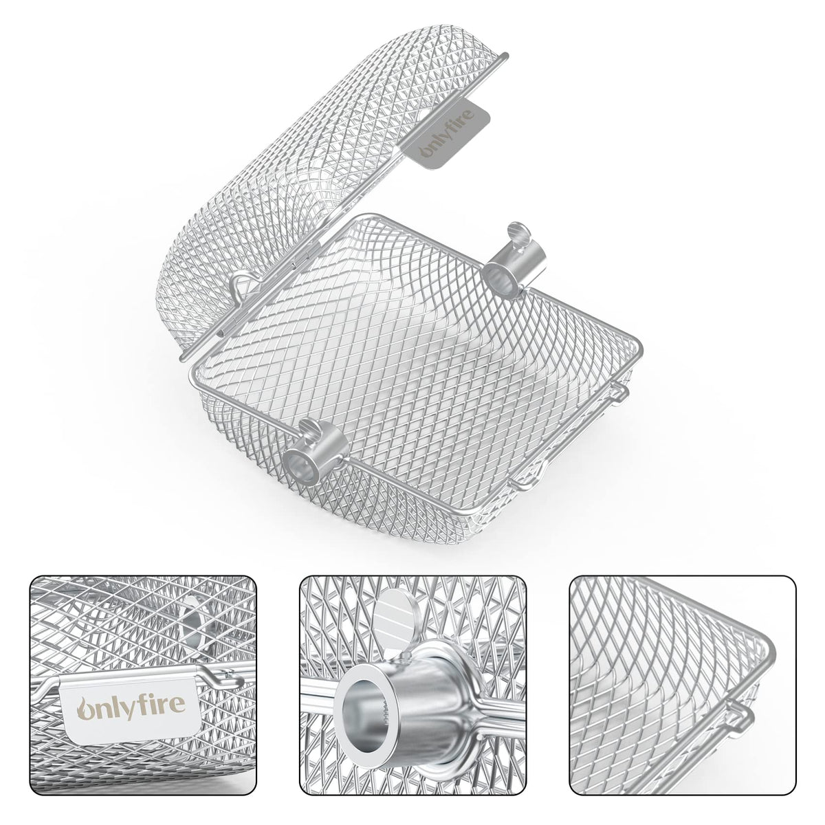 Onlyfire 3-Pack Rotisserie Grill Basket Cage, Barbecue Rotating Accessory Kit Fits 1/2?Hexagon, 3/8" Hexagon, 3/8" Square & 5/16" Square Rotisserie