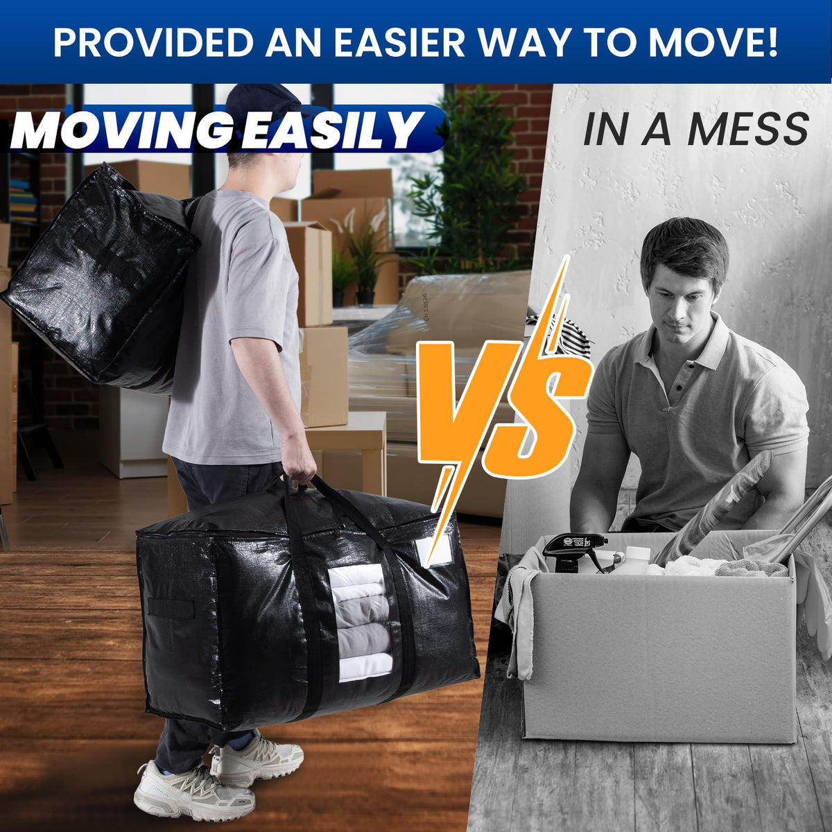 TAILI Moving Bags Extra Large Heavy Duty 6 Pack,Clear Window & Reinforced Handles, Storage Bags with Zips for