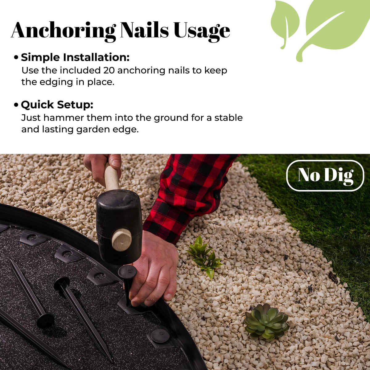 GARDENIX Lawn Edging 6cm high - 33ft long Grey Flexible Garden Edging Border with Easy Dig Installation & Reinforced Plastic Pegs, Ideal for