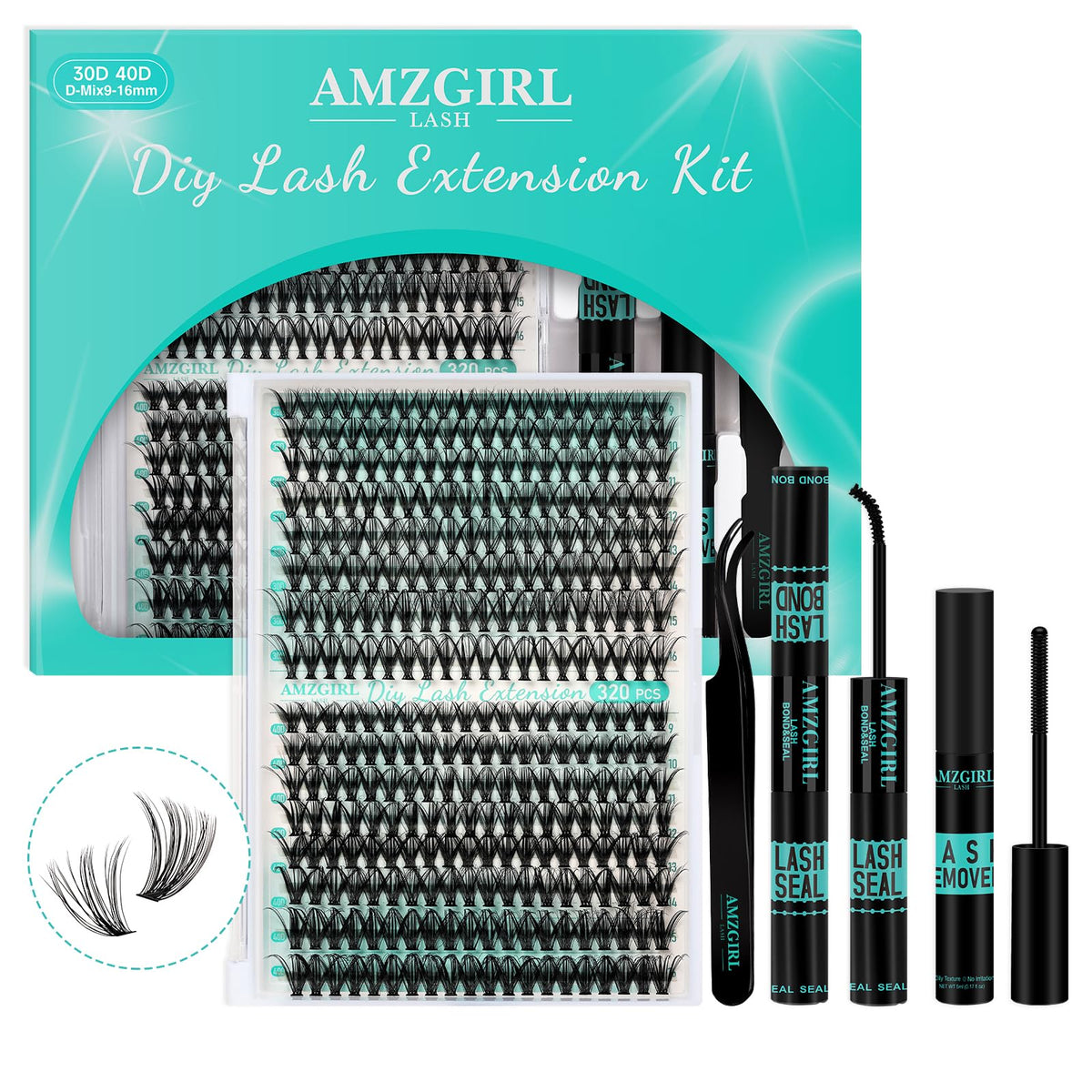Lash Extension Kit 320Pcs,DIY Individual Lashes Clusters Kit,Lash Bond And Seal,Lash Remover For Eyelashes Extensions,Lash Applicator Tool For False