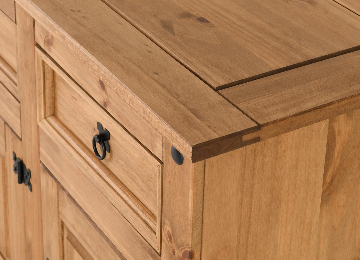 Seconique Corona 3 Door 3 Drawer Sideboard in Distressed Waxed Pine