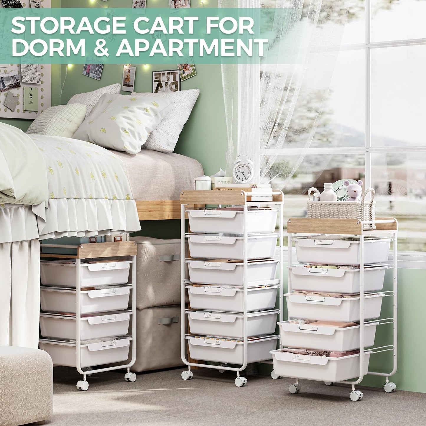 SYKIARIOL 4-Drawer Storage Trolley Rolling Cart, White