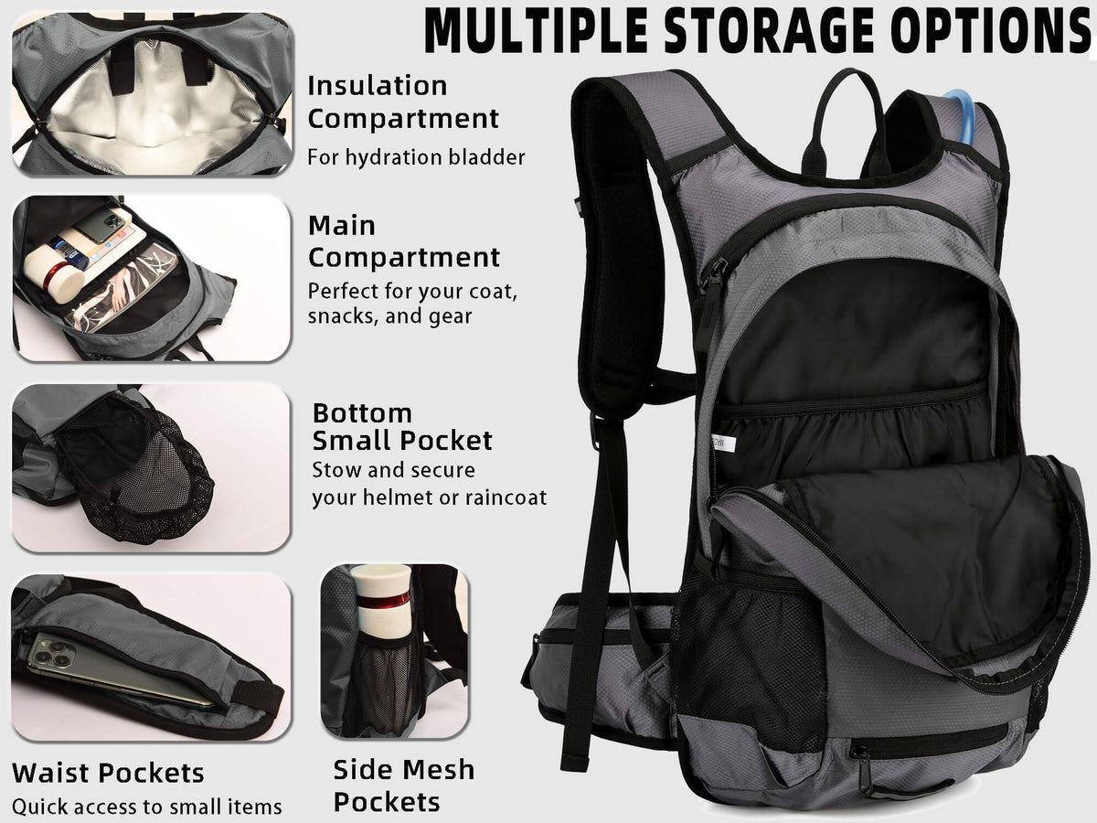 Arvano Hydration Backpack Cycling Backpack with Hydration Bladder, 18L Water Rucksack Insulated Compartment for Skiing, Hiking, Mountain Biking for