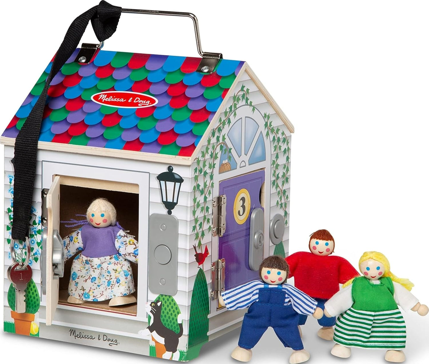 Melissa & Doug Wooden Doorbell House, New but open, scruffy packaging