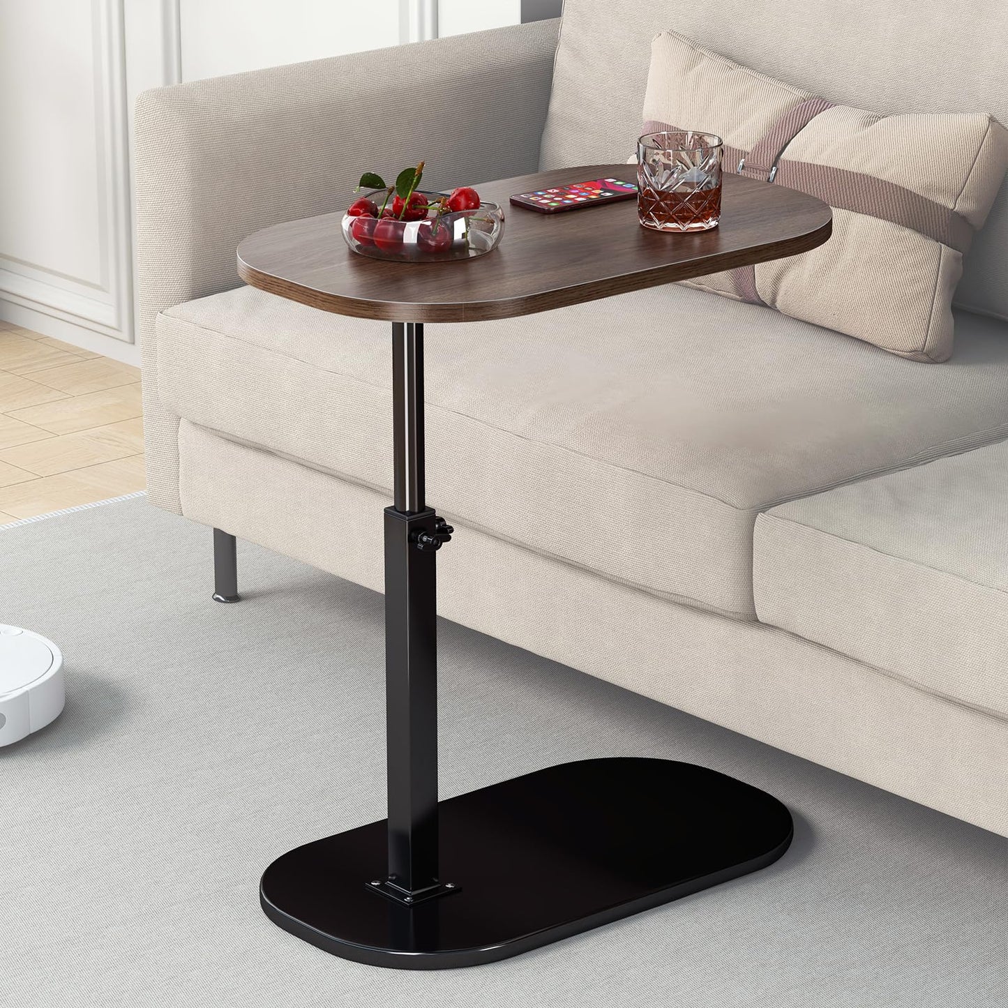 C Shaped Side Table Adjustable Height, 360°Swivel Sofa Side Table That Slide Under, Small Coffee End Table for Couch and Bedside