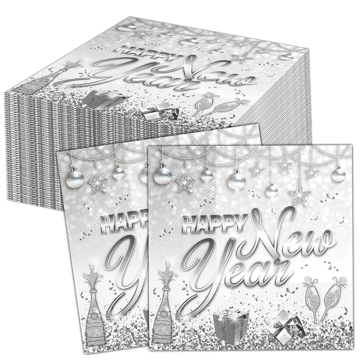 HOWAF 40 PCS Happy New Year Napkins, New Years Eve Decorations 2026 Serviettes Papers Cocktail Napkins for NYE Party Decorations 2026, 33 x 33cm,