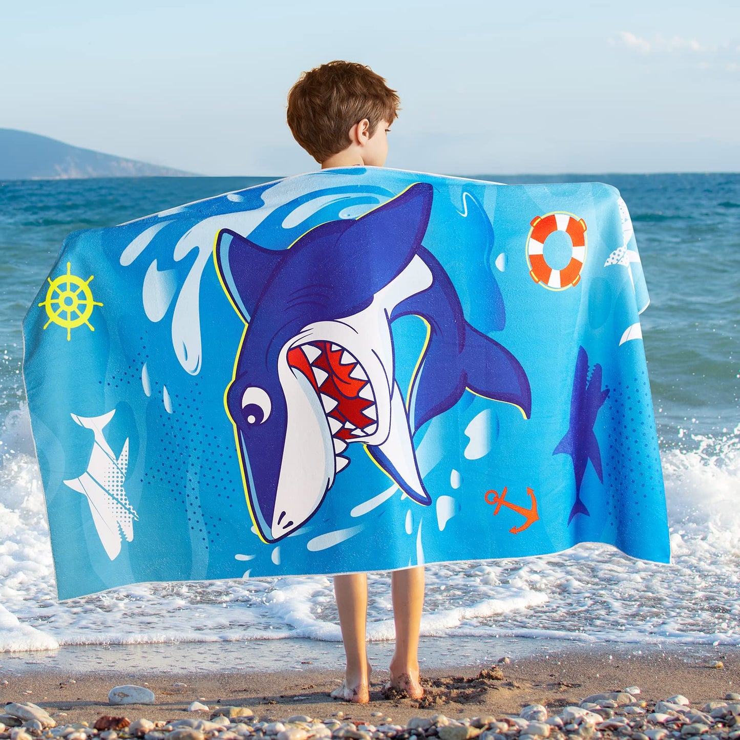 WERNNSAI Shark Microfibre Beach Towel for Kids, 76 x 150cm Bath Towel