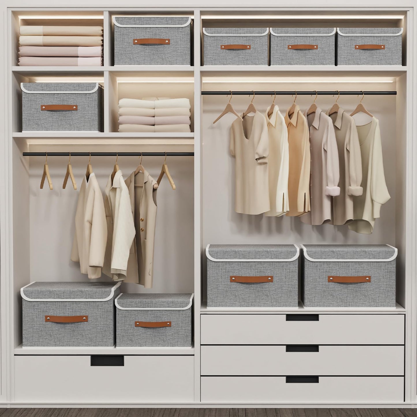 Yawinhe Collapsible Storage Boxes with Lids,33x23x20cm,Grey,3-Pack