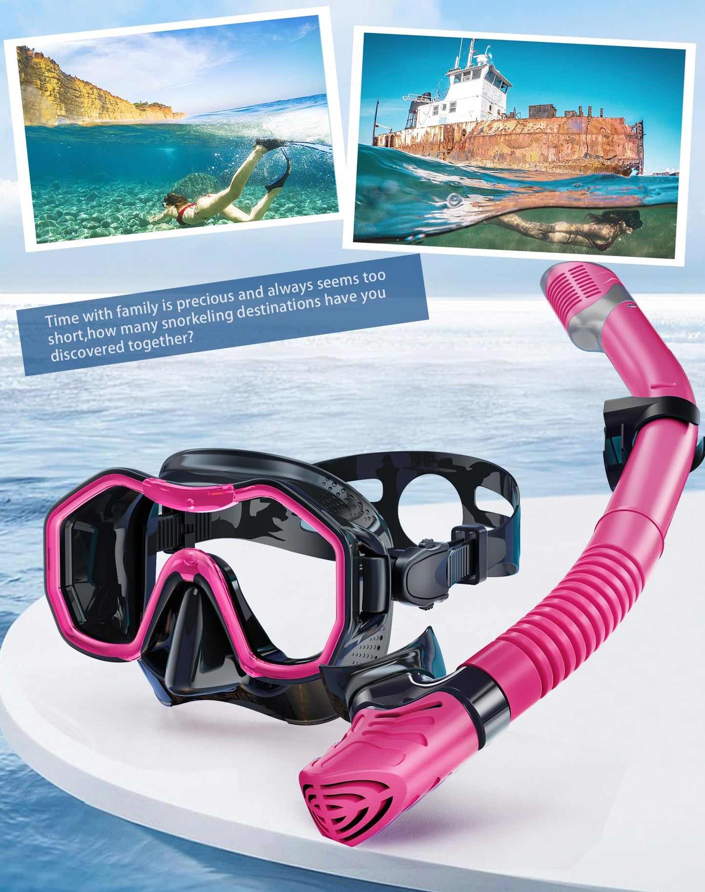 Lealinga Snorkel Set Adults 2Pack, Snorkel Mask Anti-Fog Panoramic View Diving Mask Dry Top Snorkel Kit with Travel Bag Diving Set for Snorkeling