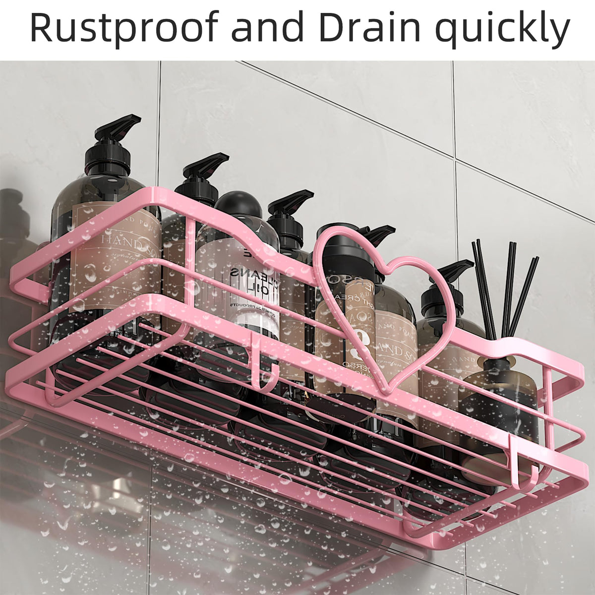 Pink Shower Caddy 2 Pack –No Drill Wall Mounted Suction Shelf for Bathroom