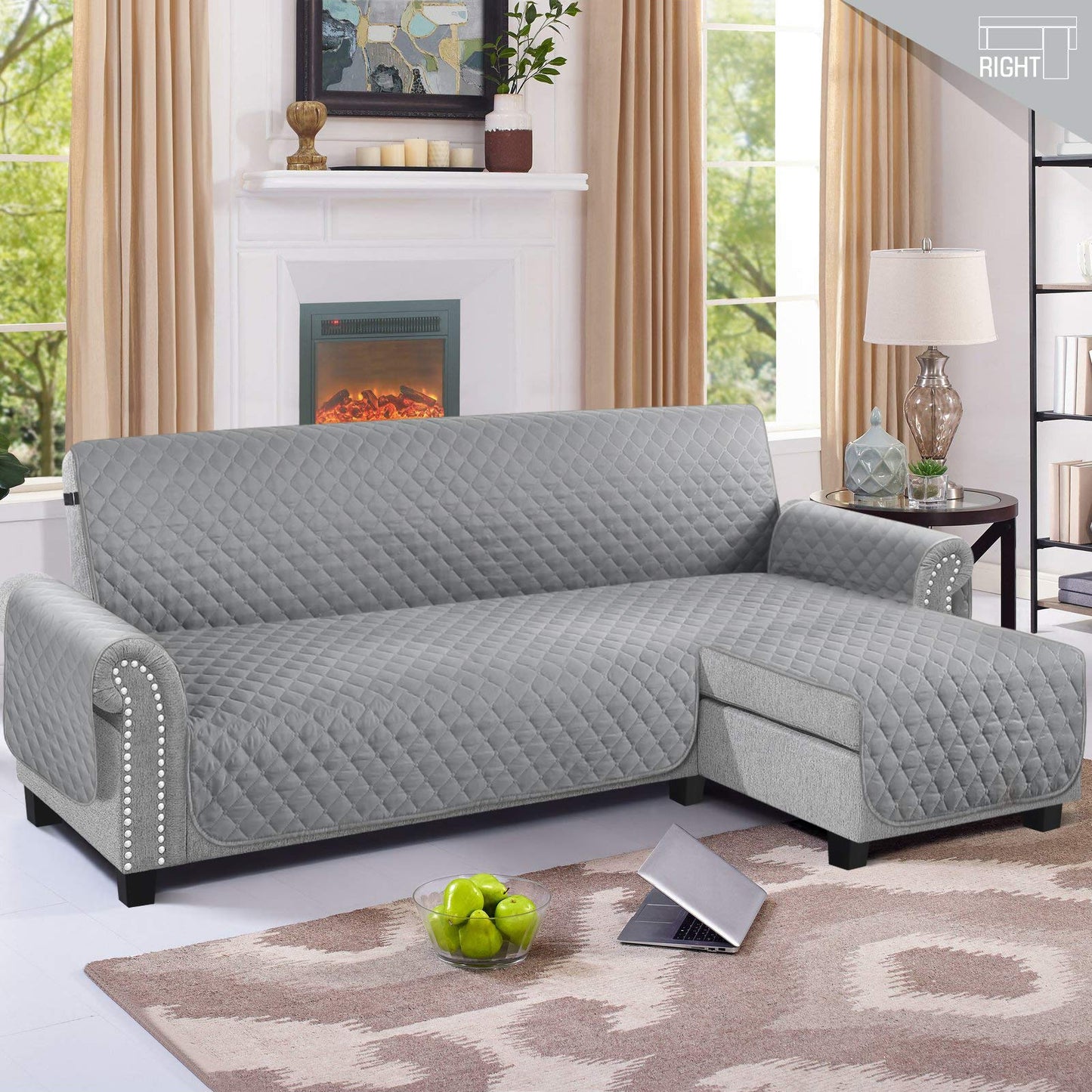 TAOCOCO Corner Sofa Bed Cover Reversible 3 Seater Chaise End Sofa Cover L Shape Sofa Protector for Pets Furniture Sofa Protector (Pale Grey)