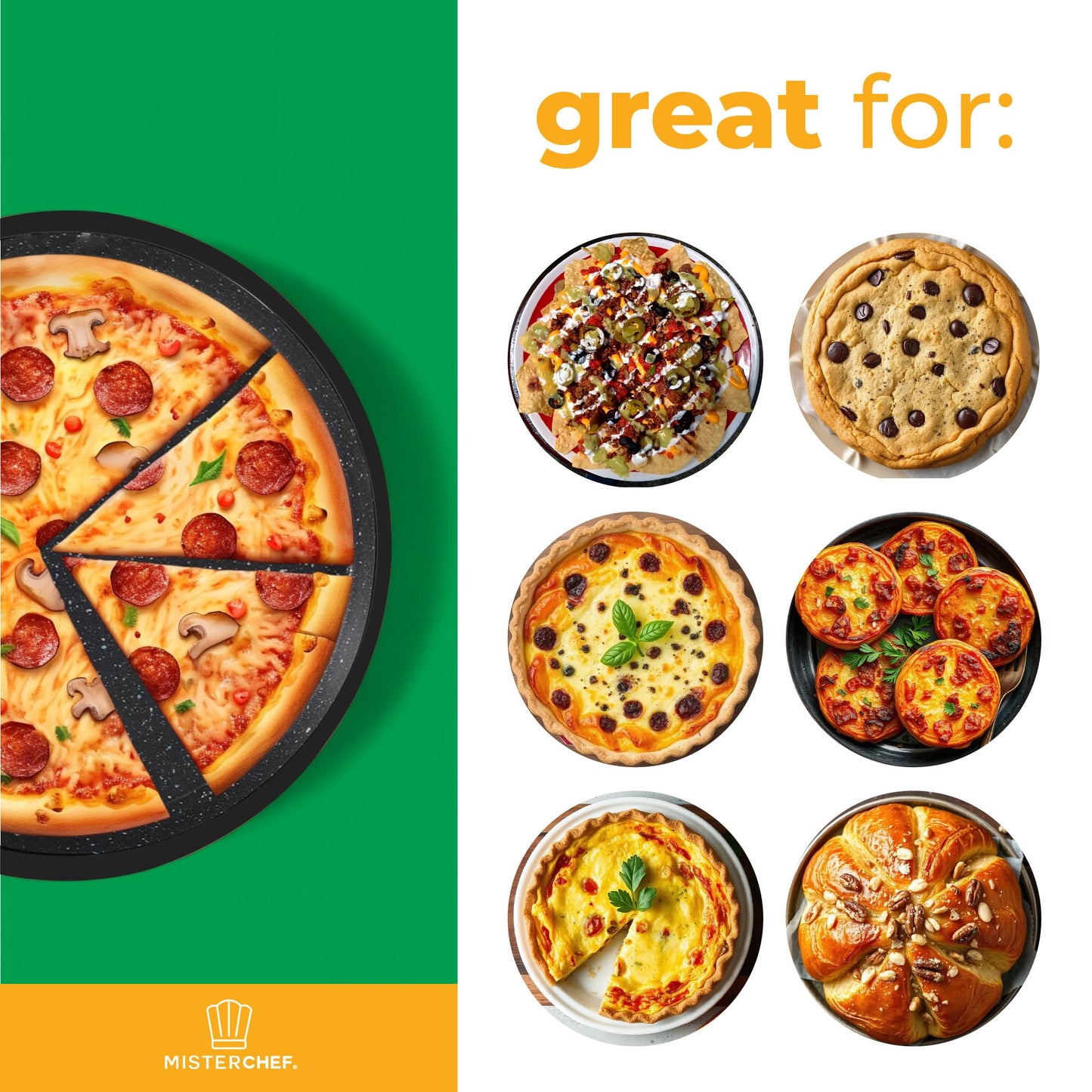 MisterChef Pizza Maker 1450W Ceramic Plates, 12 Inch / 30cm, 2,3 Metal, Free Recipe Book, Black