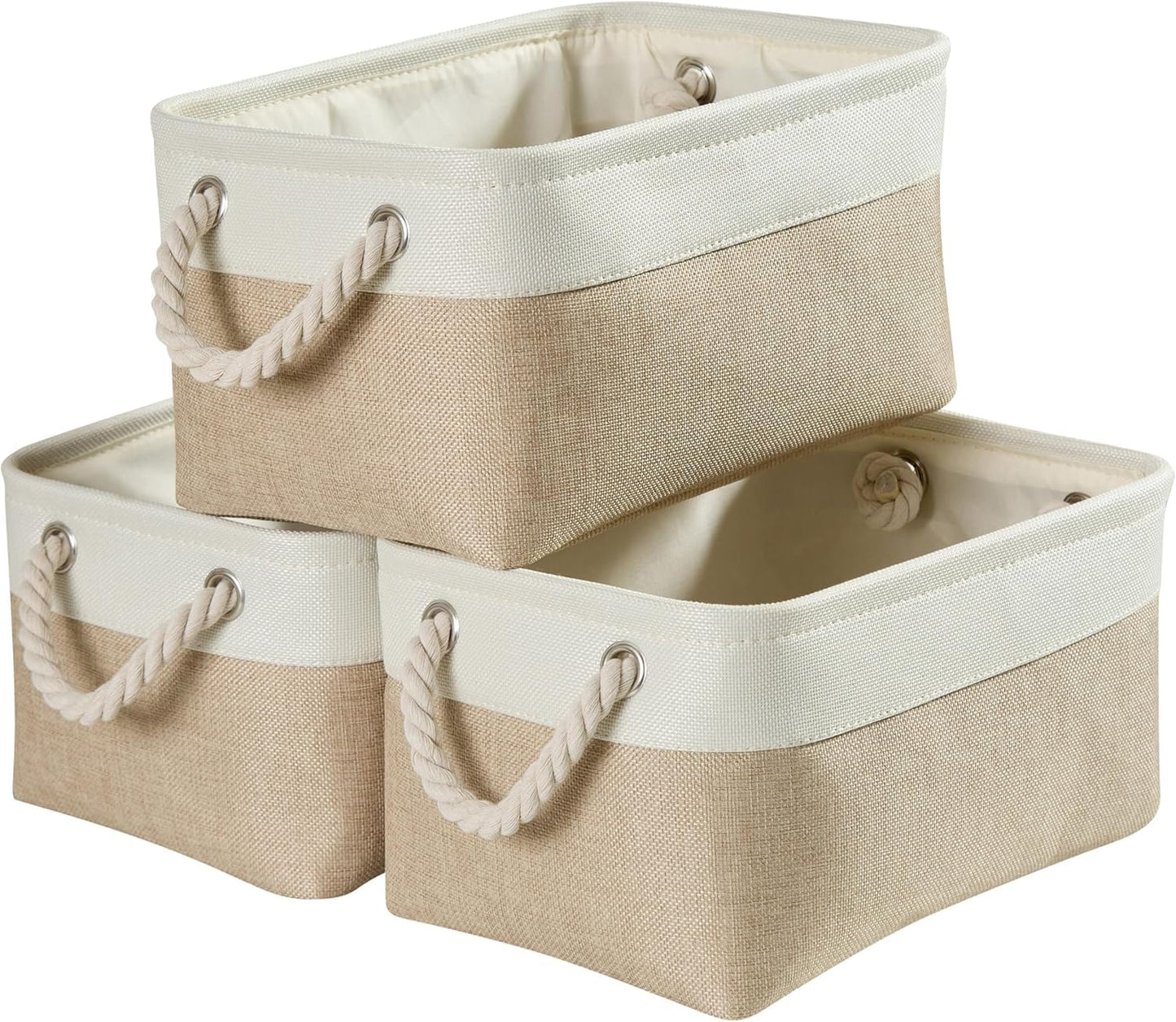 Mangata Fabric Storage Box set of 3, Foldable Fabric Storage Baskets with Handles for Cupboards, Wardrobe, Shelves, Bathroom, Clothes, Toys, Towel
