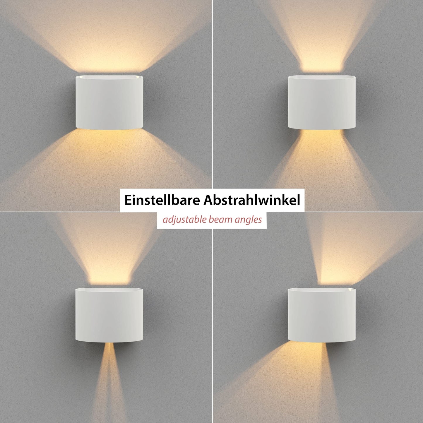 ledscom.de 2 x RUNEL Wall Light for Outdoors, IP65, up/Downlight, matt White, Round, 1x G9 max. 10W