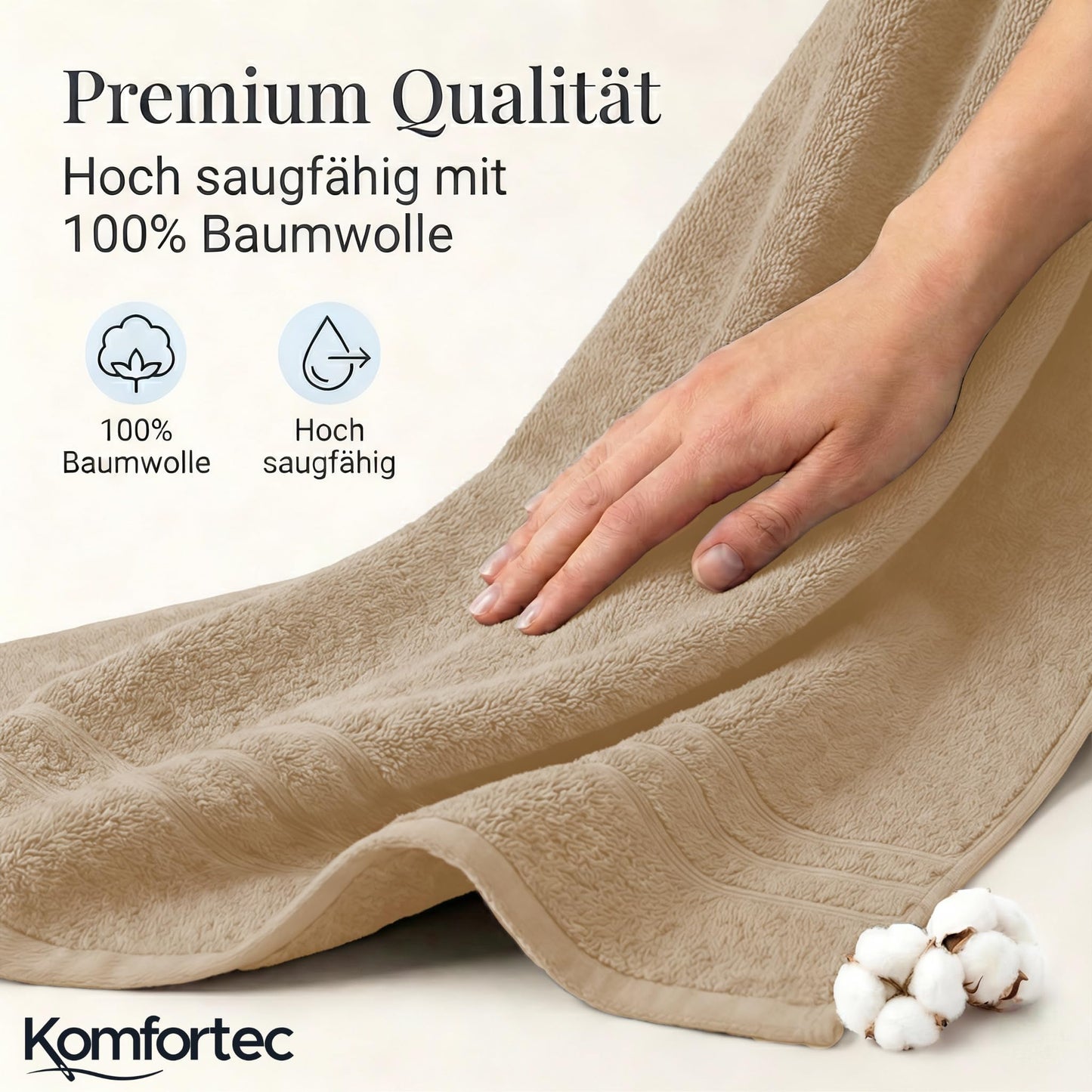 Komfortec Jumbo Bath Towels, 100% Cotton, Quick Dry, 80x200,Beige