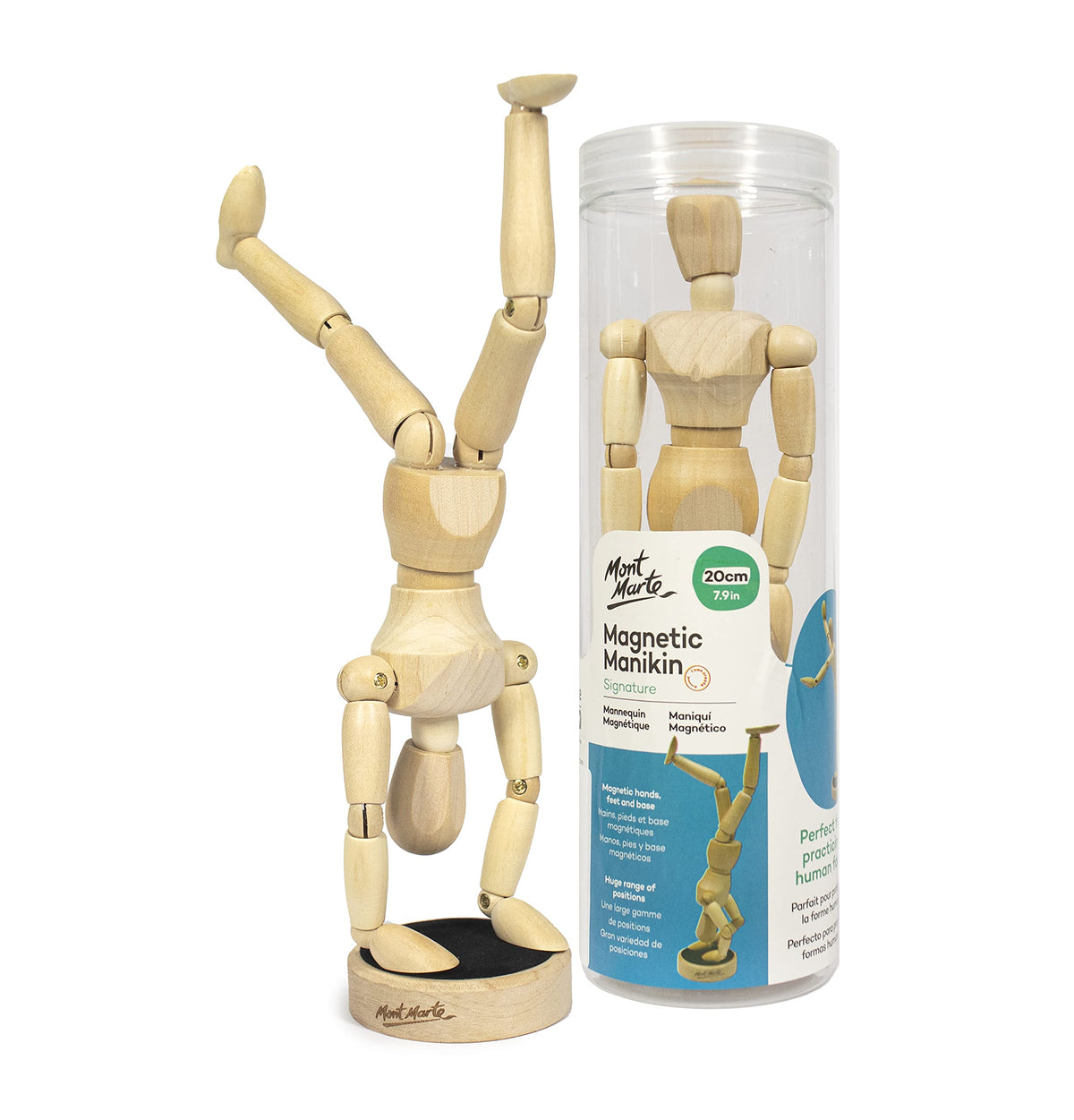 MONT MARTE Mannequin ? 20cm, made of Wood ? Male drawing Mannequin ? Magnetic Drawing Model for Artists