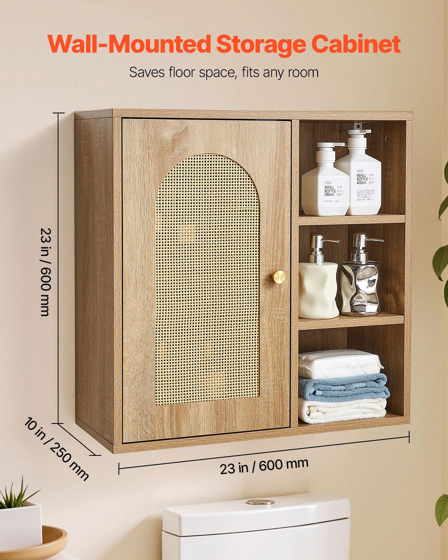 VEVOR Bathroom Wall Cabinet, Door and Adjustable Shelf with 5 Height Levels, Over the Toilet Storage Medicine Cabinet Wall Mounted