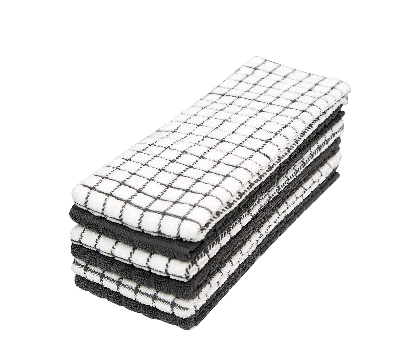 Bumble Kitchen Towels 16"x 28" | Highly Absorbent Dish Towels with Hanging Loop | Natural Ring Spun Cotton, 380 GSM | Gray Check Design - 6 Pack