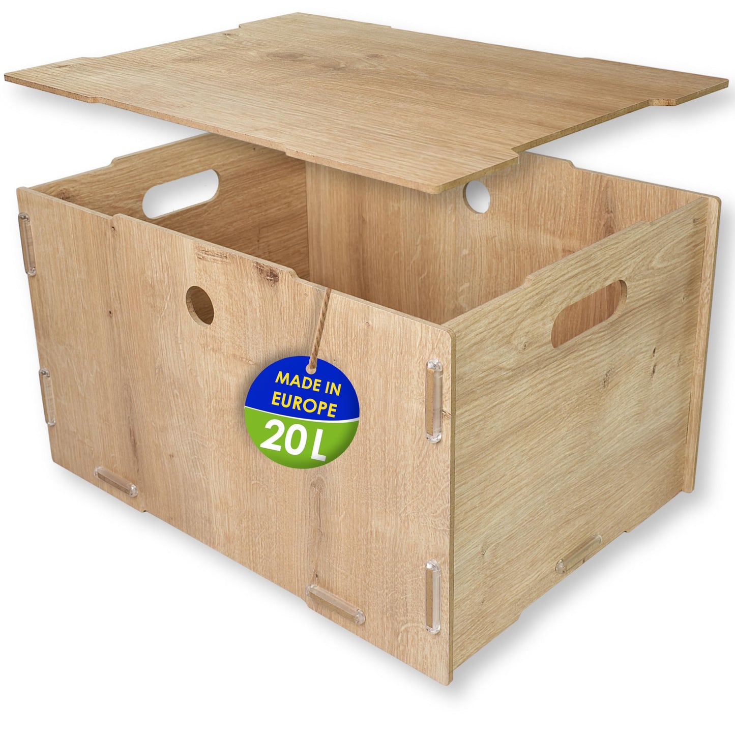 clipfritz Toy Box with Lid, Stackable, MDF, 40 x 30 x 23 cm, Wooden Storage Box