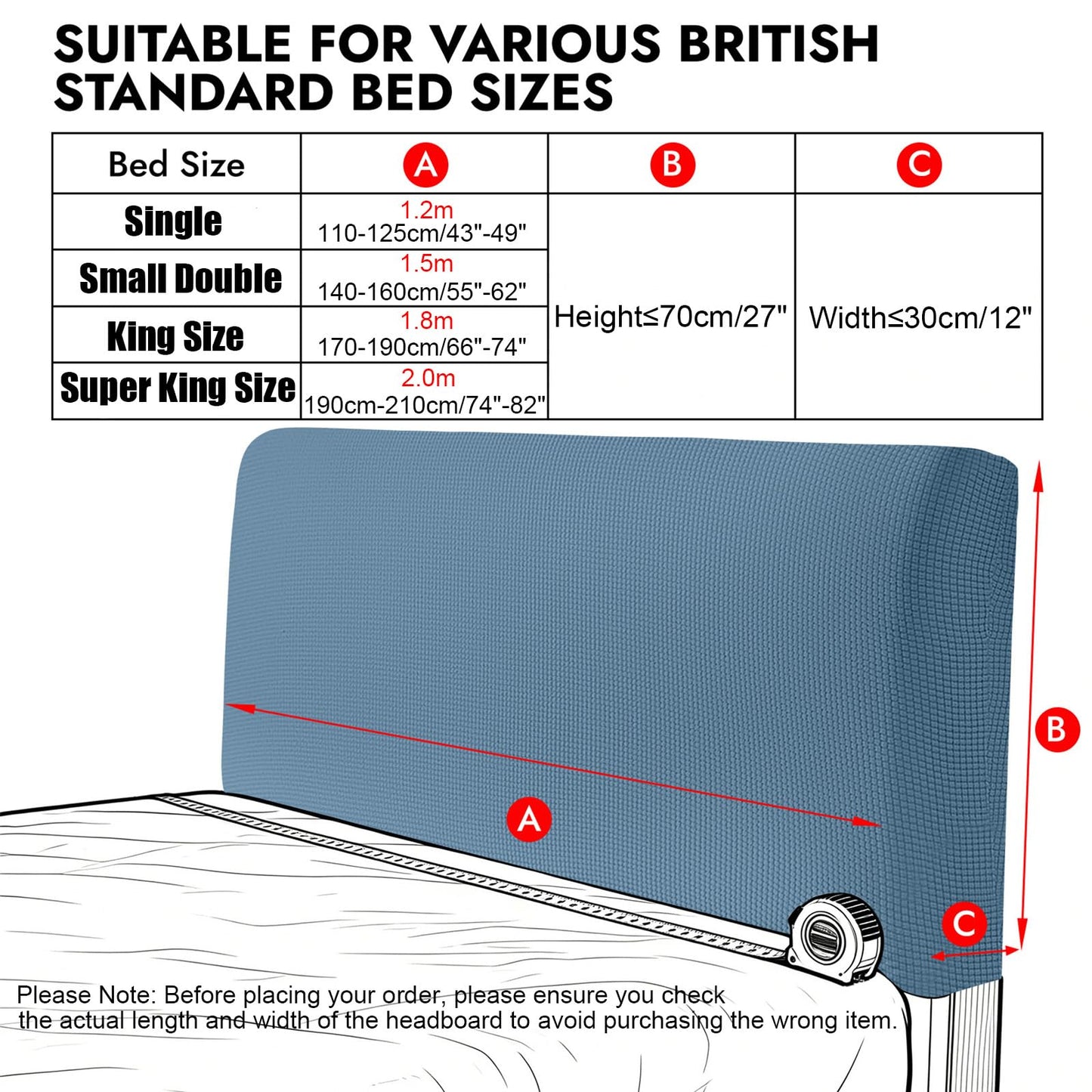 Niuoppy Bed Headboard Cover Fully Wrapped, Stretch Head Board Covers for Single Bed, Beds Headboard Protector Dustproof and Cat Scratch-proof