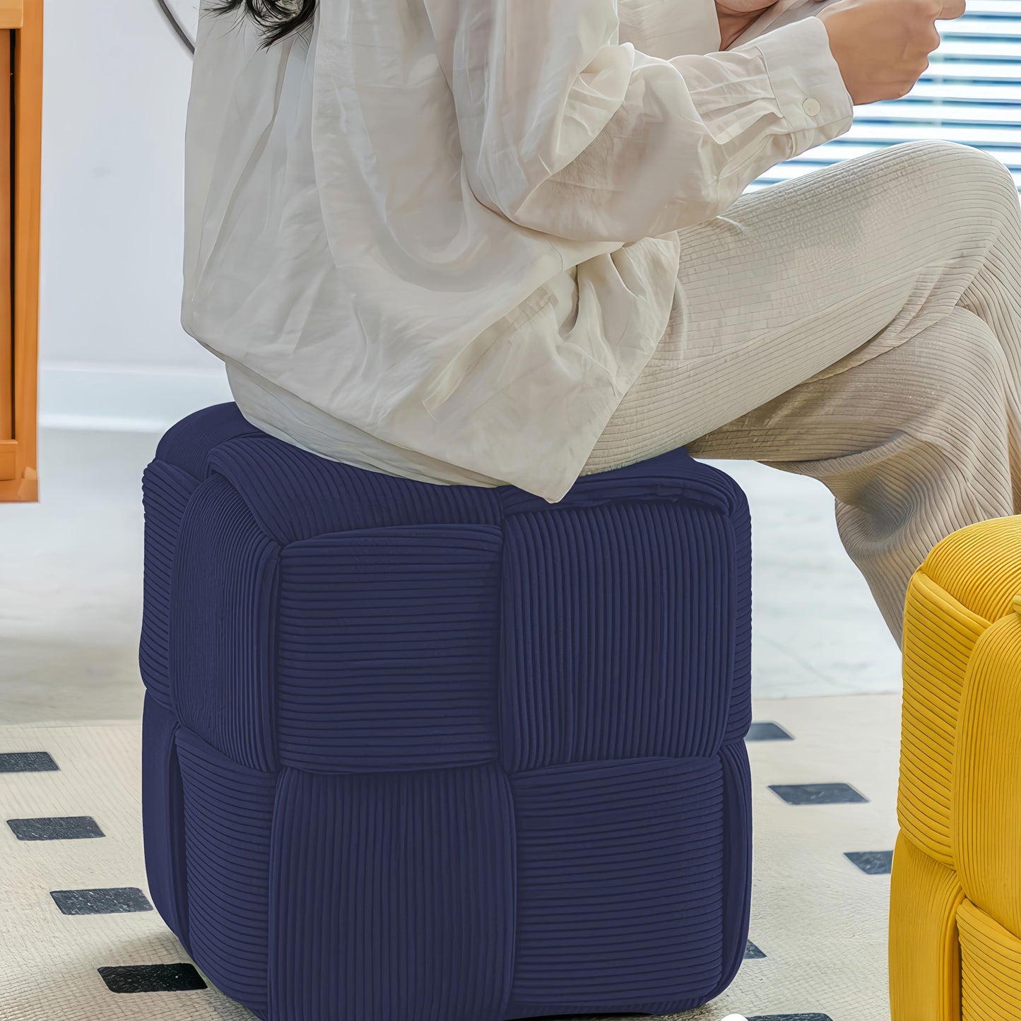 Cmishe Ottoman Foot Rest Soft and Comfortable Ottoman Square Corduroy Woven Design Sofa Stool