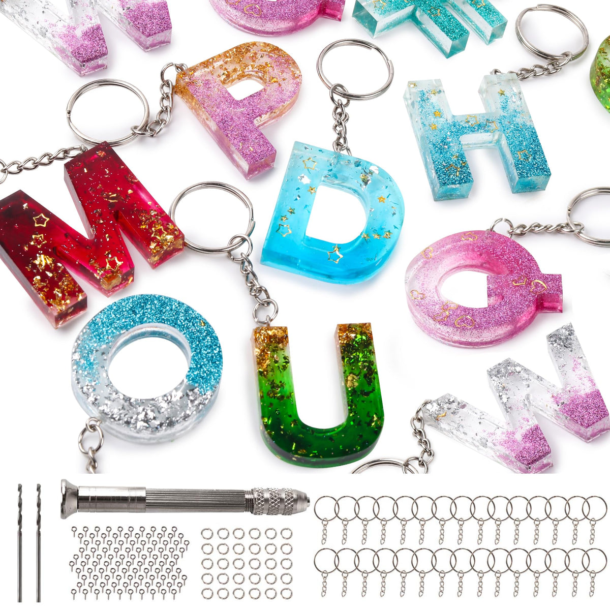 Mocoosy 134Pcs Silicone Alphabet Resin Moulds Kit, Letter Number Silicone Mould for Craft Keyring Epoxy Resin Casting Moulds Keychain Making Set with