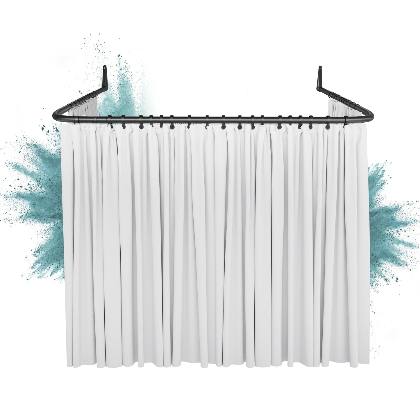 Erica U-shaped Shower Curtain Rail, 85x95x85 cm, Wall Mounted Black Powder Coated Steel Curved Rail, Made in Sweden