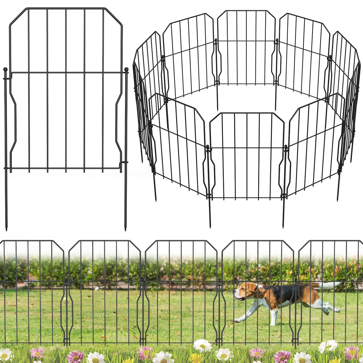 WELDUN Metal Garden Fence, Total 310CM(L) ? 41CM(H), 10 Pack Dog Fencing, Decorative Fences Garden Flower Bed and Animal Barrier, for Rabbit Dog Yard