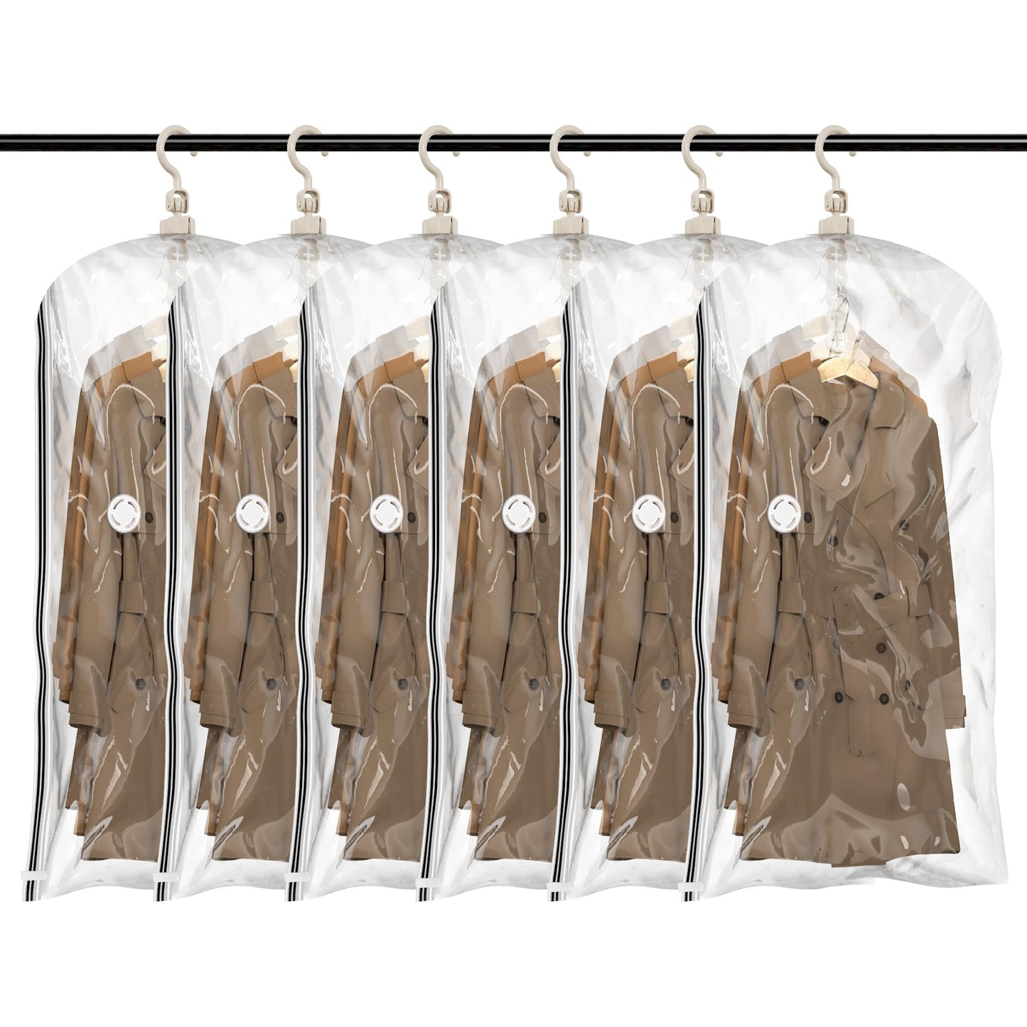 Hanging Vacuum Storage Bags, 6 Large Vacuum Pack Bags for Clothes Reusable Space Saver Bags Vacuum Compression Storage Bags for Winter Coats Wardrobe