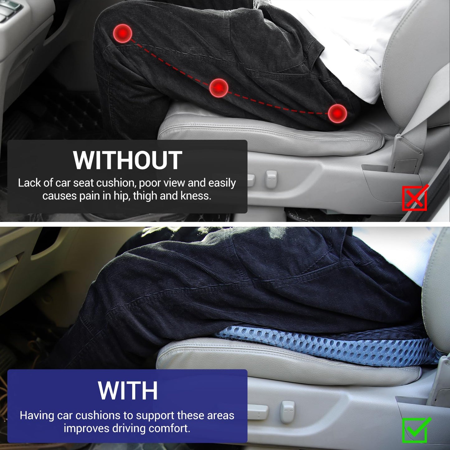 Car Cushion for Driving Seat, Booster Car Seat Improve Driving Visibility
