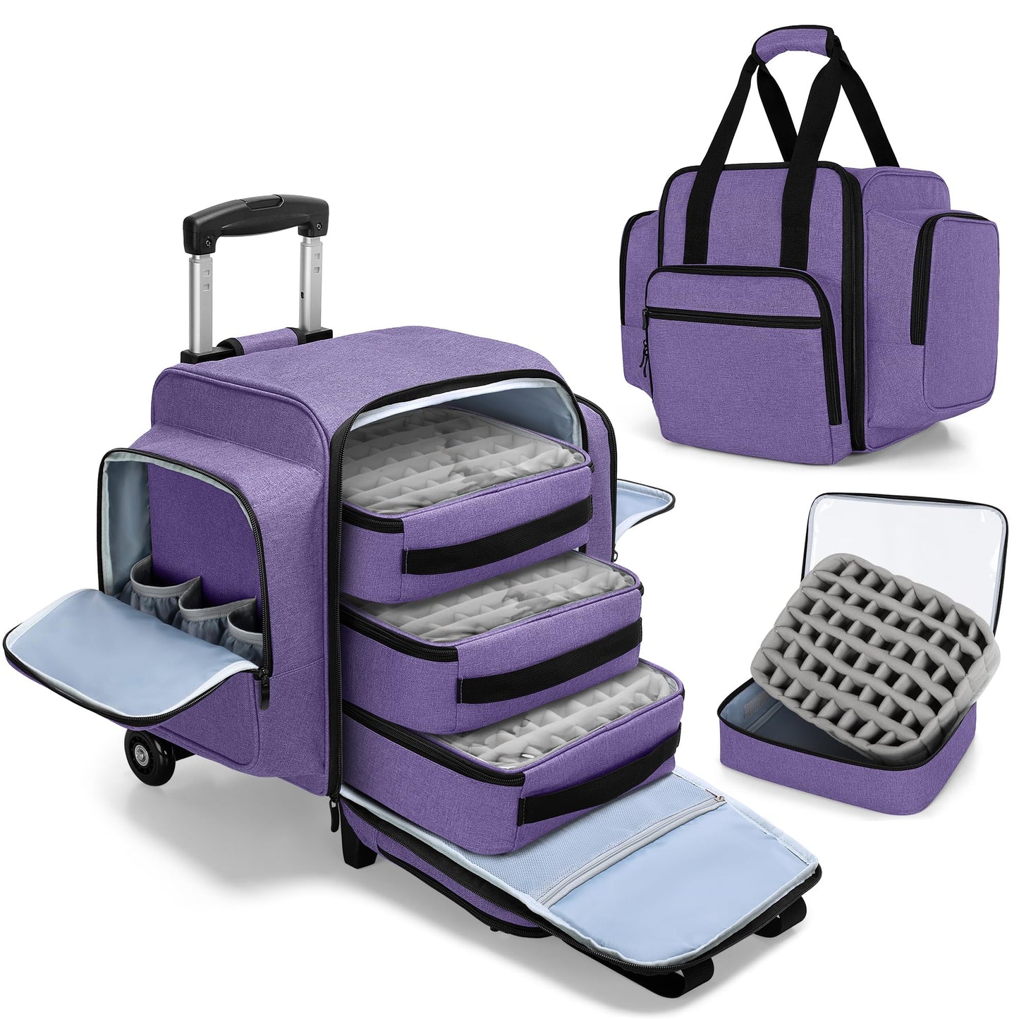 BAFASO Rolling Nail Polish Organizer Holds 144 Bottles, Nail Polish Case with a Detachable Dolly and 3 Removable Cases (Patented Design), Purple