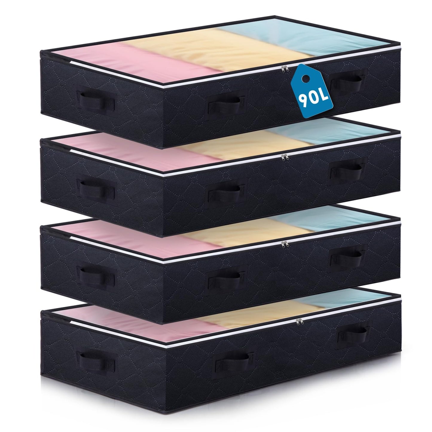 Boic 4 Packs 90L Underbed Storage, Foldable Under Bed Storage, Large UnderbedStorage Boxes With Lids