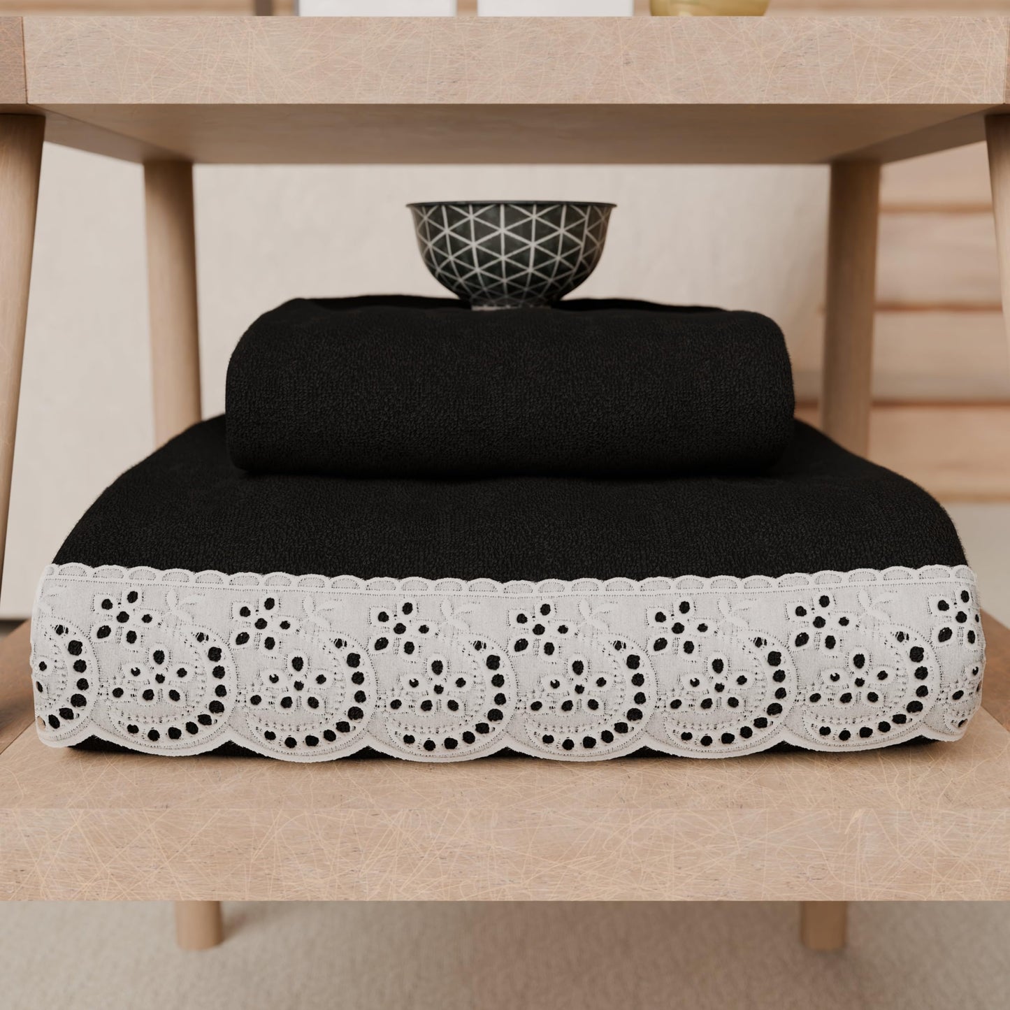 PETTI Artigiani Italiani - 100% Cotton Terry Bath Towels, 1+1 Towel Set, 2 Pieces, 1 Face Towel and 1 Hand Towel, Black