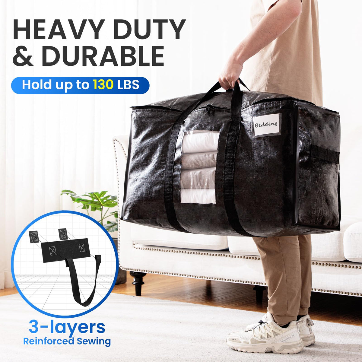 TAILI Moving Bags Extra Large Heavy Duty 6 Pack,Clear Window & Reinforced Handles, Storage Bags with Zips for