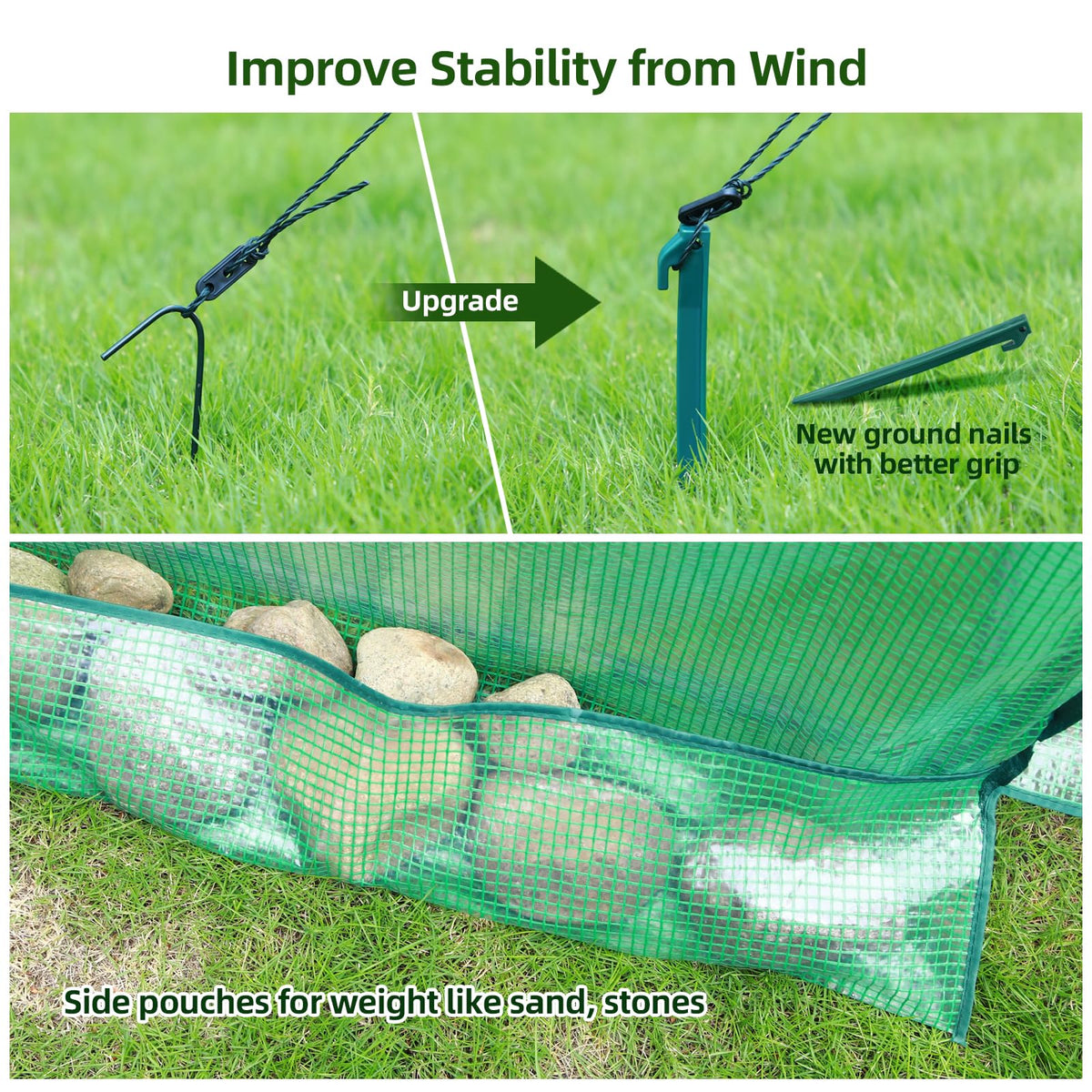 Ohuhu Portable Tunnel Greenhouse Outdoor: Heavy Duty Walk in Green House with Mesh Windows Durable Plastic PE Cover for Outside, 1.8x1.8x2m, Green