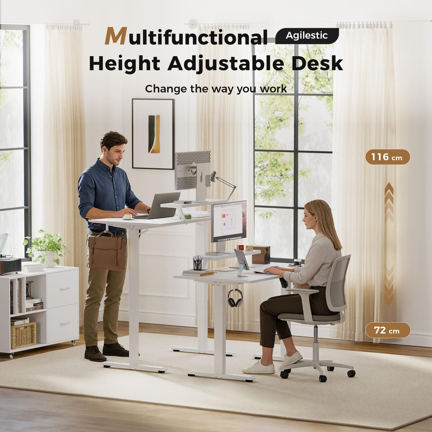 Agilestic Eletric Height Adjustable Desk, Movable Monitorstand, 160x60cm