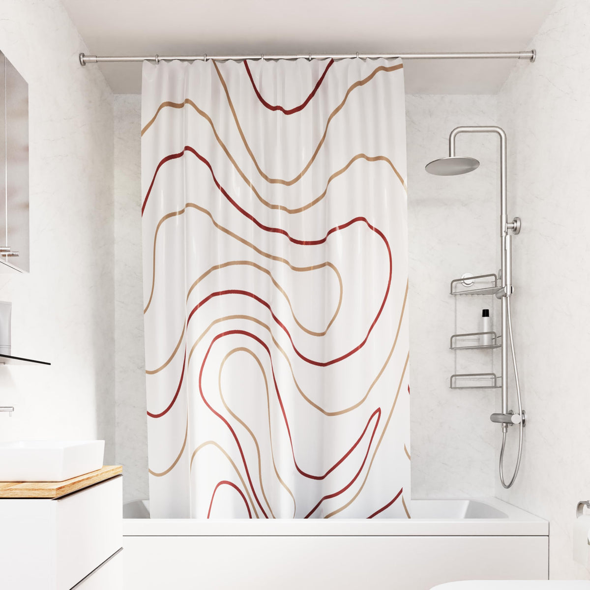 Croydex Shower Curtain with Pink Swirl Design - 100% Polyester with a Weighted Hem, Machine Washable and coated with Proseal for Water Repellence,