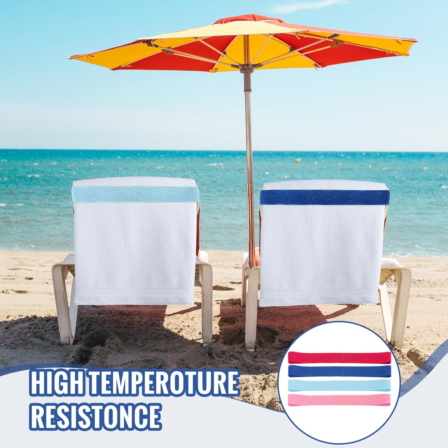 4 Pack Towel Bands for sun Loungers,Elastic Bands for Sunbed Towel, Windproof Towel Bands, Better Towel Chair Clips Beach Towel Holder for Chair