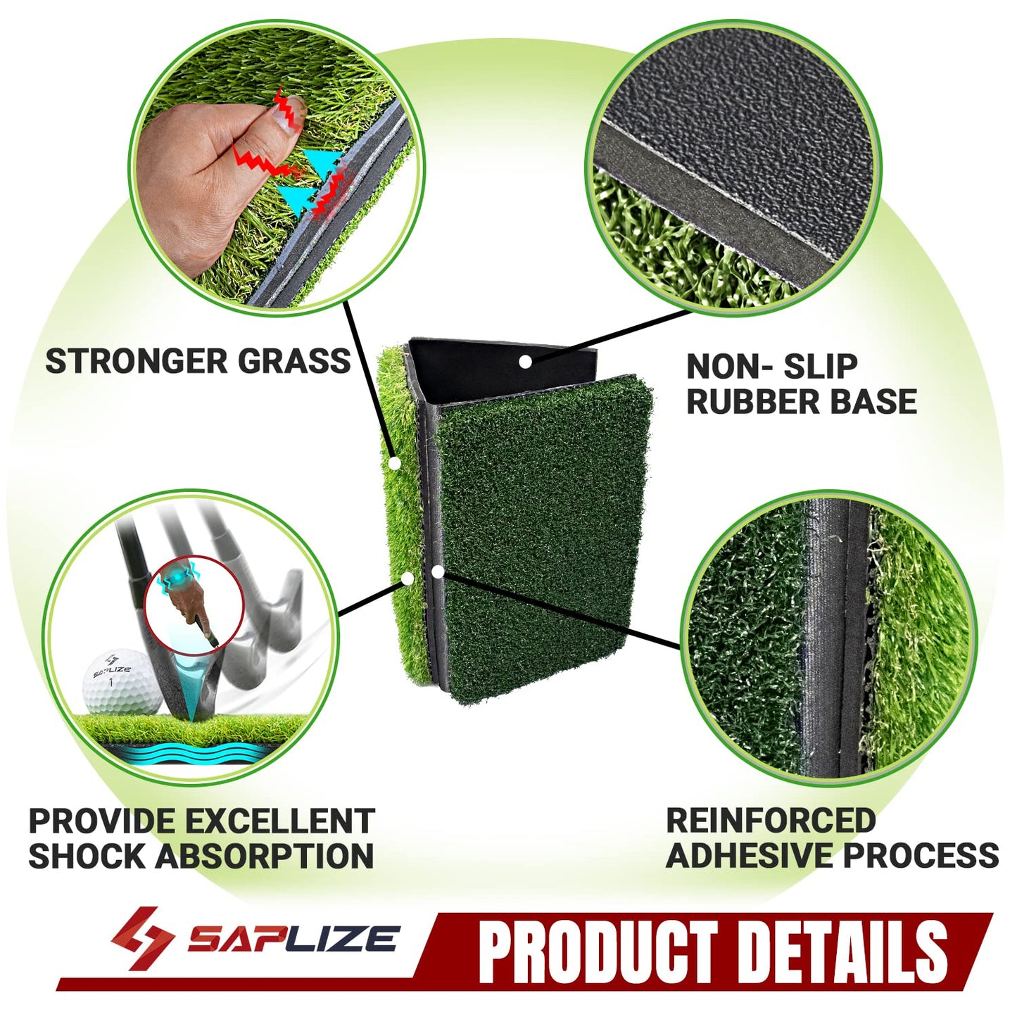 SAPLIZE 30"x15" Foldable 3-in-1 Golf Hitting Mat, Tight Lie, Rough and Fairway for Driving, Chipping, and Putting Training, Portable Golf Practice