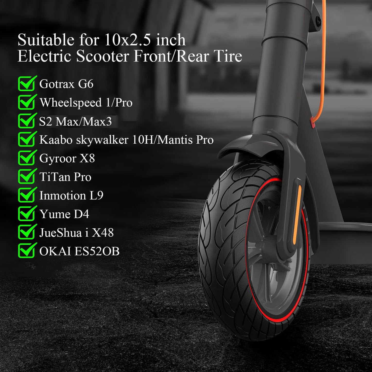 OUXI 2 Pack 10 x 2.5 Solid Tyre,10 inches 60/70-6.5 Solid Tyre Puncture Proof Electric Scooter Tyres Replacement Wheel for Ninebot Max G30P G30LP