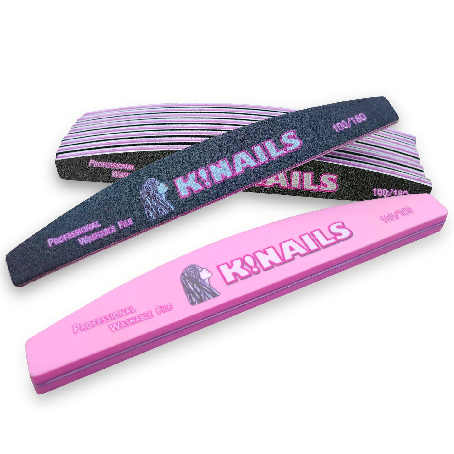 K!NAILS Nail Files 100 180 Professional Nail Files Set Professional Semi-Permanent Gel Remover - Nail File Kit 9 Pieces Grain 100/180 Plus 1 Free