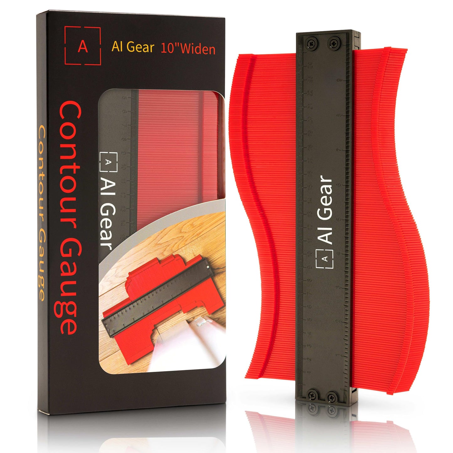 AI Gear 10-Inch Professional Contour Gauge, Red Woodworking Shape Duplicator Tool for DIY Projects, Carpentry, and Joinery. A Cool DIY Gadget &