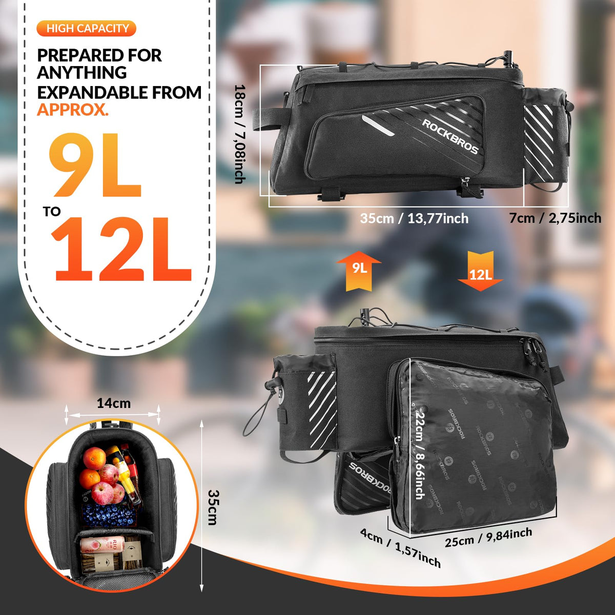 ROCKBROS Bike Pannier Bag Rear Seat Trunk Bag Bicycle Rack Rear Carrier Bag Commuter Shelf Bag Large Capacity Luggage Bag Multifunction with Rain