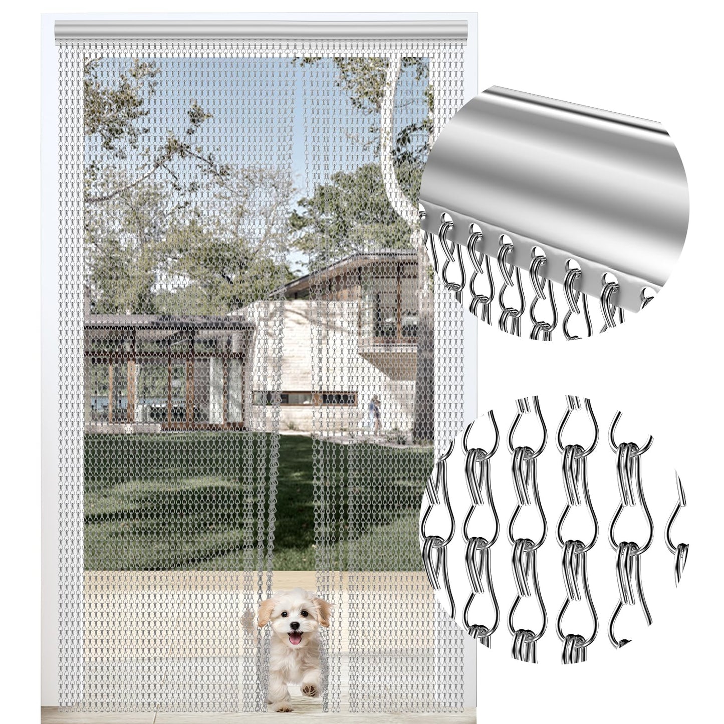 BriSunshine Premium Door Fly Chain Screens, 90 x 210cm Aluminium Chain Curtain Metal Fly Screen Curtain Insect Control for Doorways