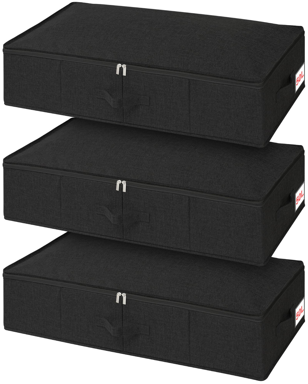 Underbed Storage Box with Lids, 3 Pack Under-Bed Storage with Side & Bottom Support & 3 Handles, Large Foldable Fabric Under Bed Clothes Storage for