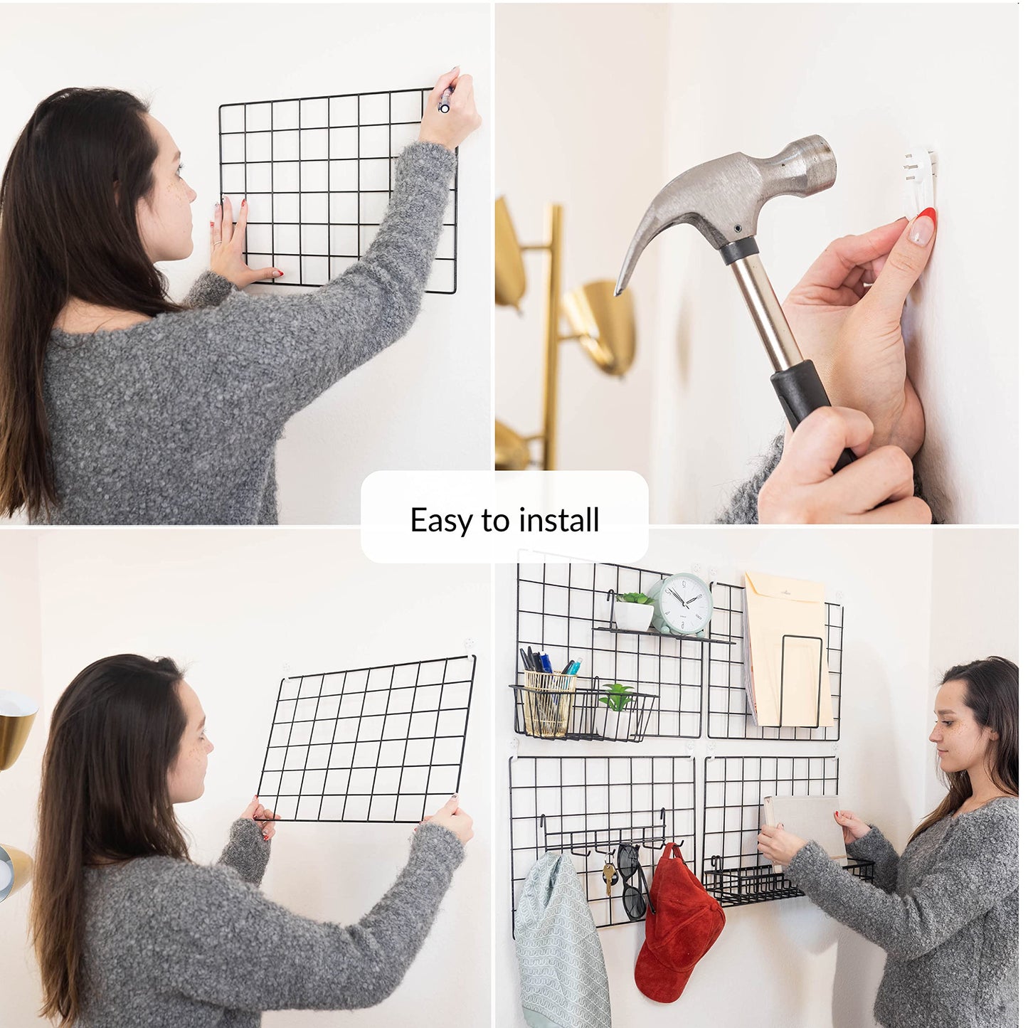 1 Pack Wire Wall Grid Panel | Hanging Home, Office & Kitchen Décor | Mesh Storage Organizer & Picture Frame | Wire Notice Board | Memo & Photo Board