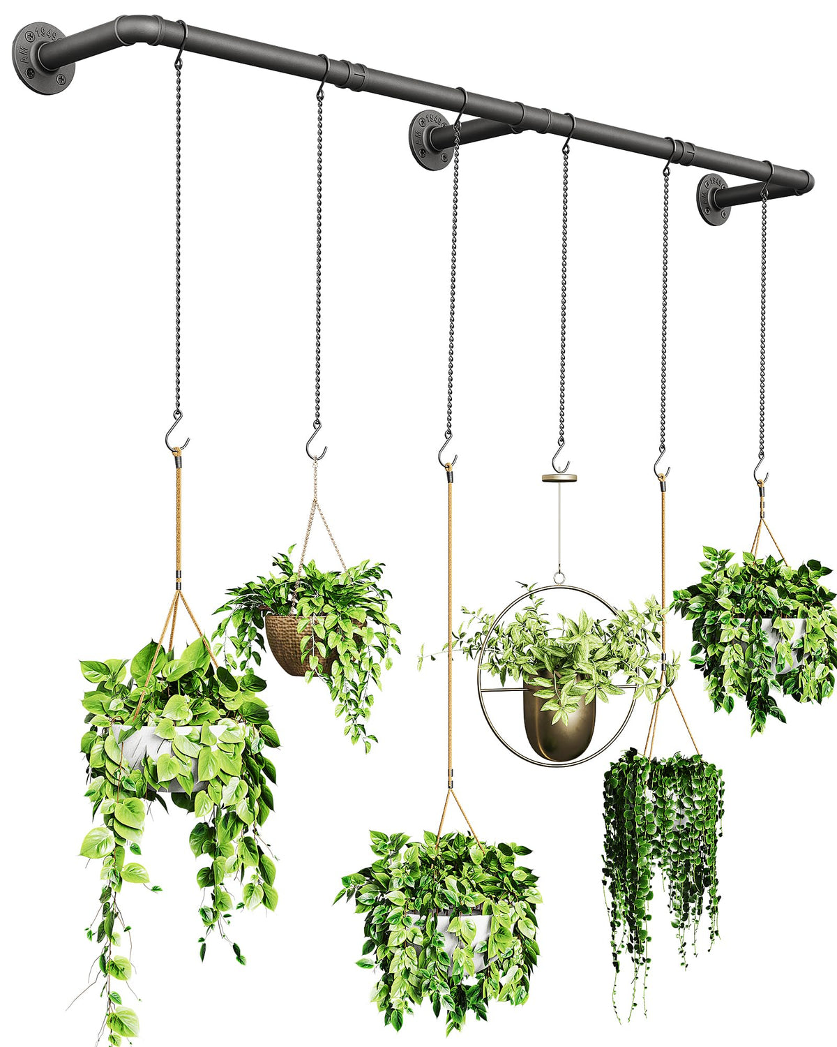 SOFITORG Plant Hanger Indoor, Hanging Planters Rod for Indoor Plants with 6 Hanging Chains, Wall Plant Hanging Rod for Window Ceiling, 65.7 Inch,